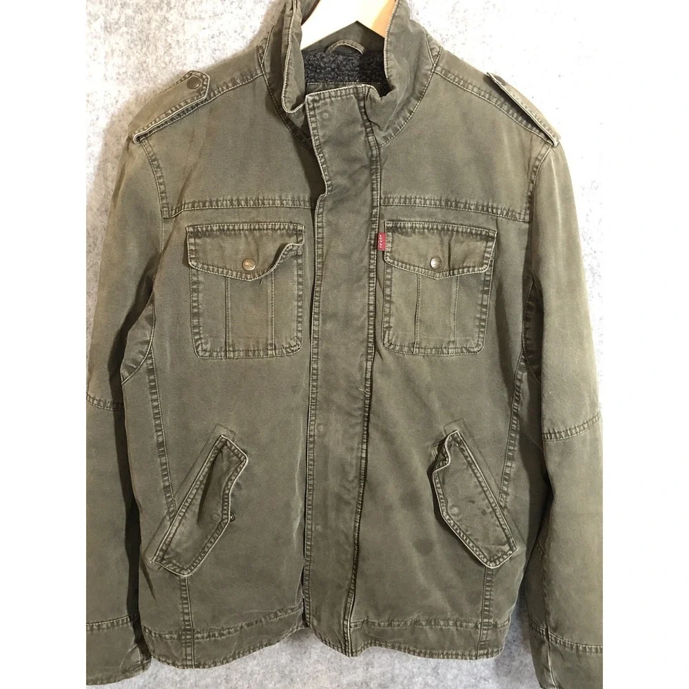 Vintage Levi's Jacket Large Green Cotton Sherpa Lined Utility Cargo Military